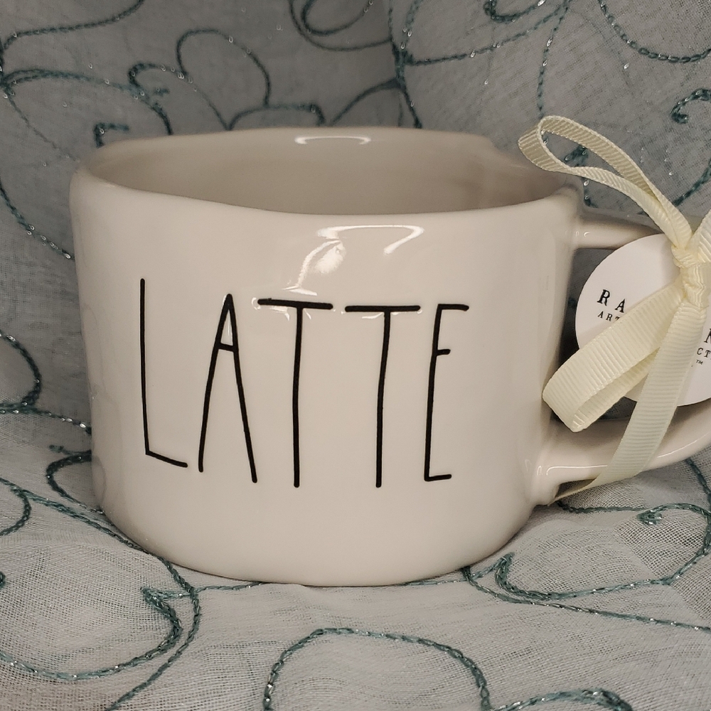 Rae Dunn Latte Cup with Black‎ Text